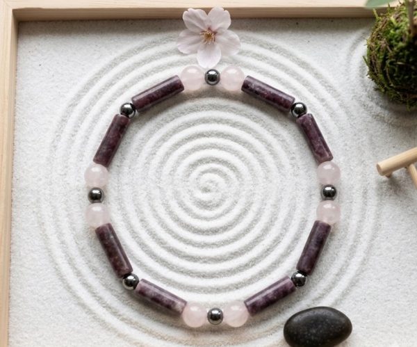 Bracelet Lépidolite et Quartz rose