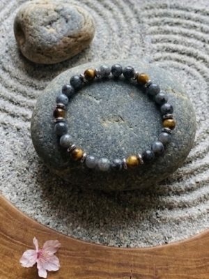 Bracelet Larvikite et Œil de Tigre 6mm