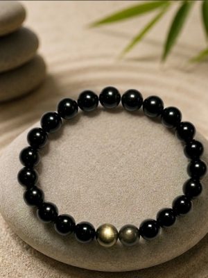 Bracelet Obsidienne Dorée