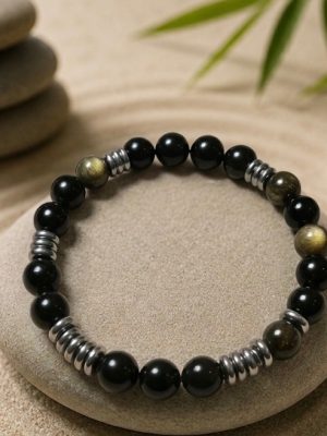Bracelet Obsidienne Dorée 8mm