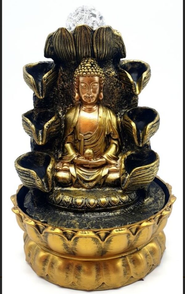 Fontaine Résine d'intérieur - Bouddha Méditation Double Cascade 30cm